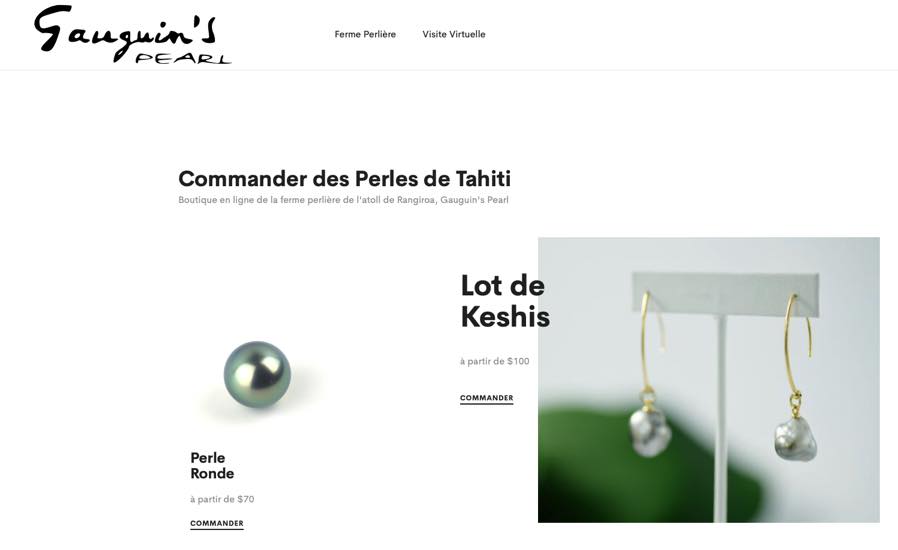 Site web boutique en ligne de la ferme perlière Gauguin's Pearl